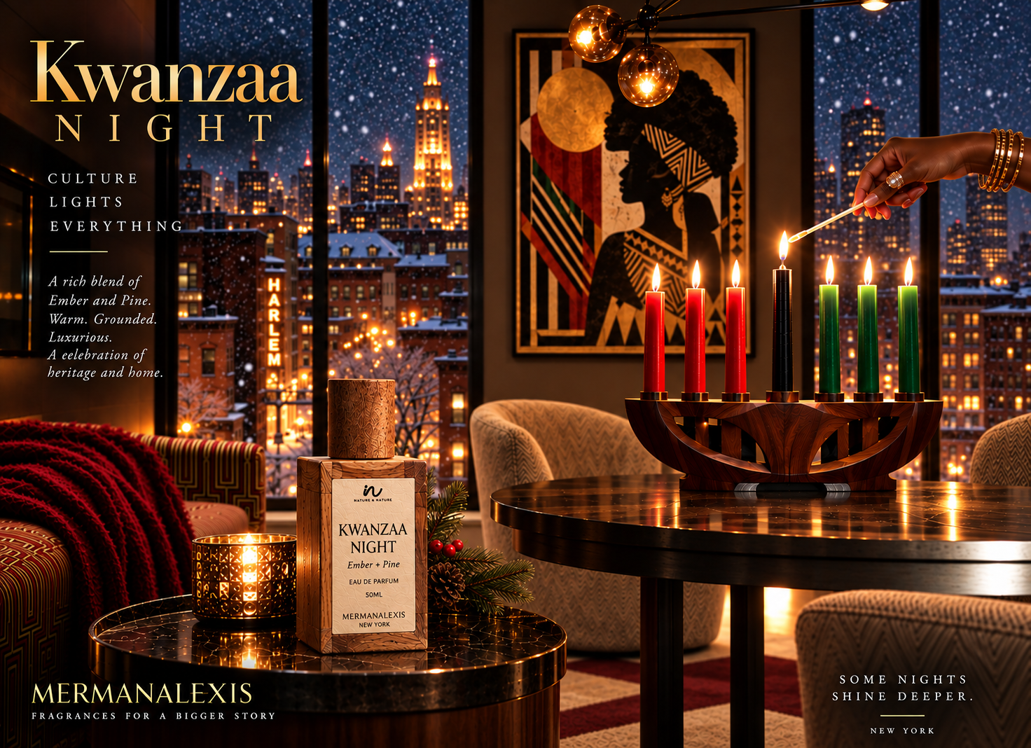 Kwanzaa Night heritage candlelight scene